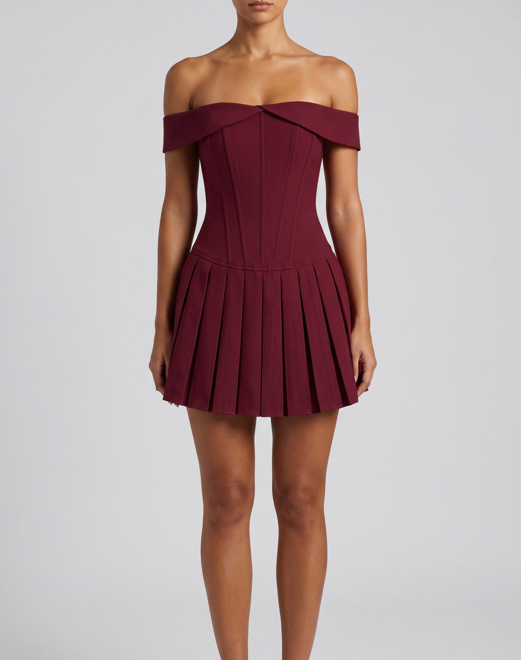 Burgundy Off Shoulder Corset Dress | The Bordeaux - Refined Elegance