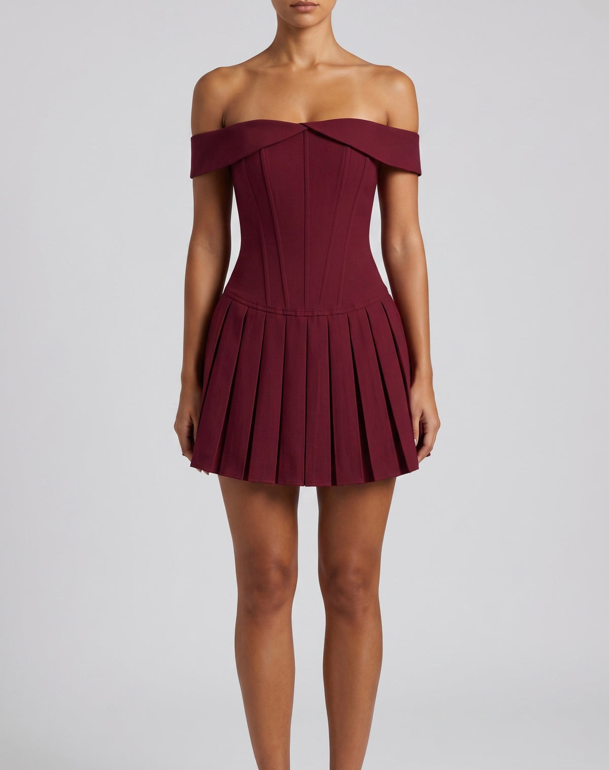 Burgundy Off Shoulder Corset Dress | The Bordeaux - Refined Elegance