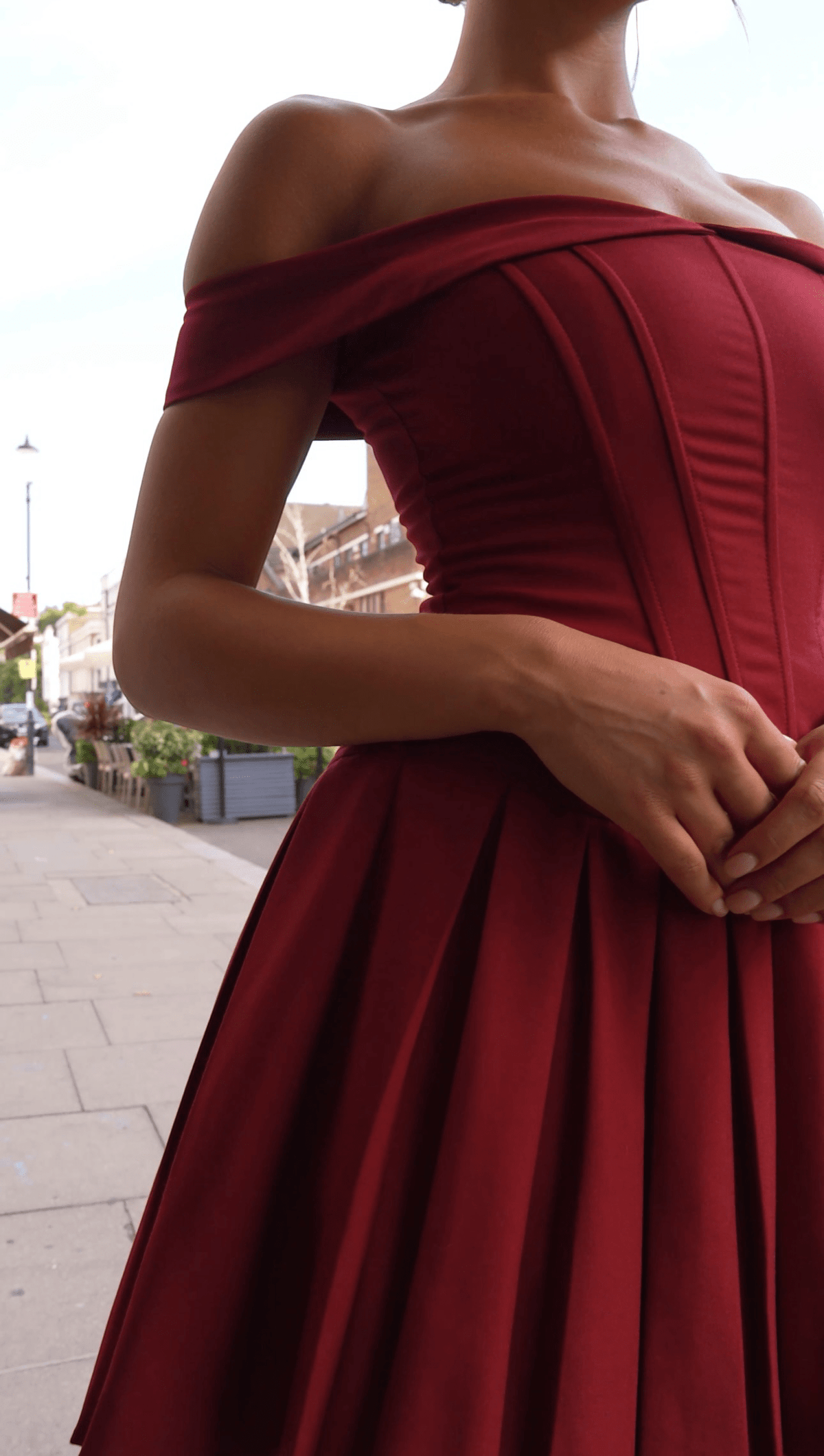 Burgundy Off Shoulder Corset Dress | The Bordeaux - Refined Elegance