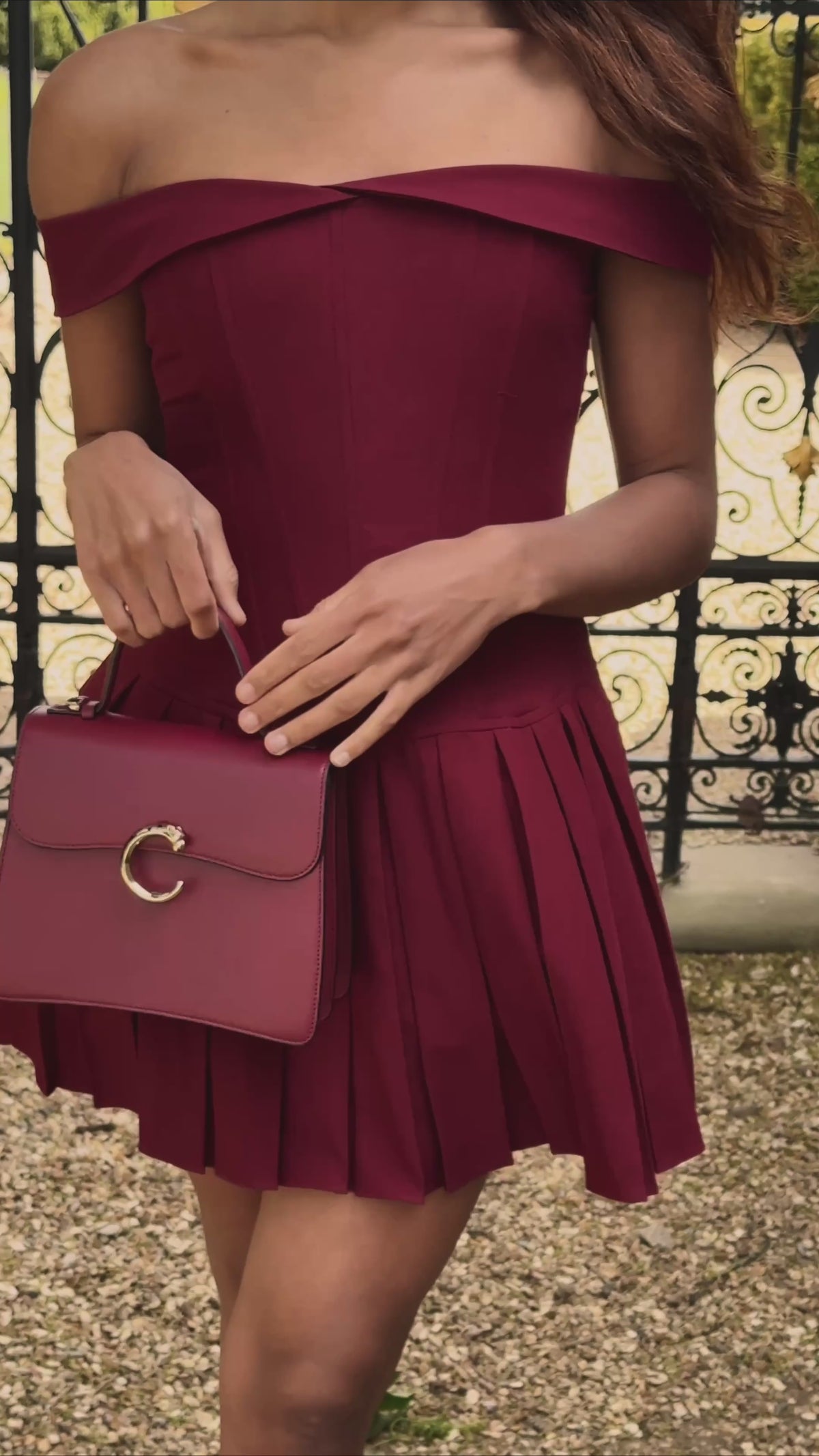 Burgundy Off Shoulder Corset Dress | The Bordeaux