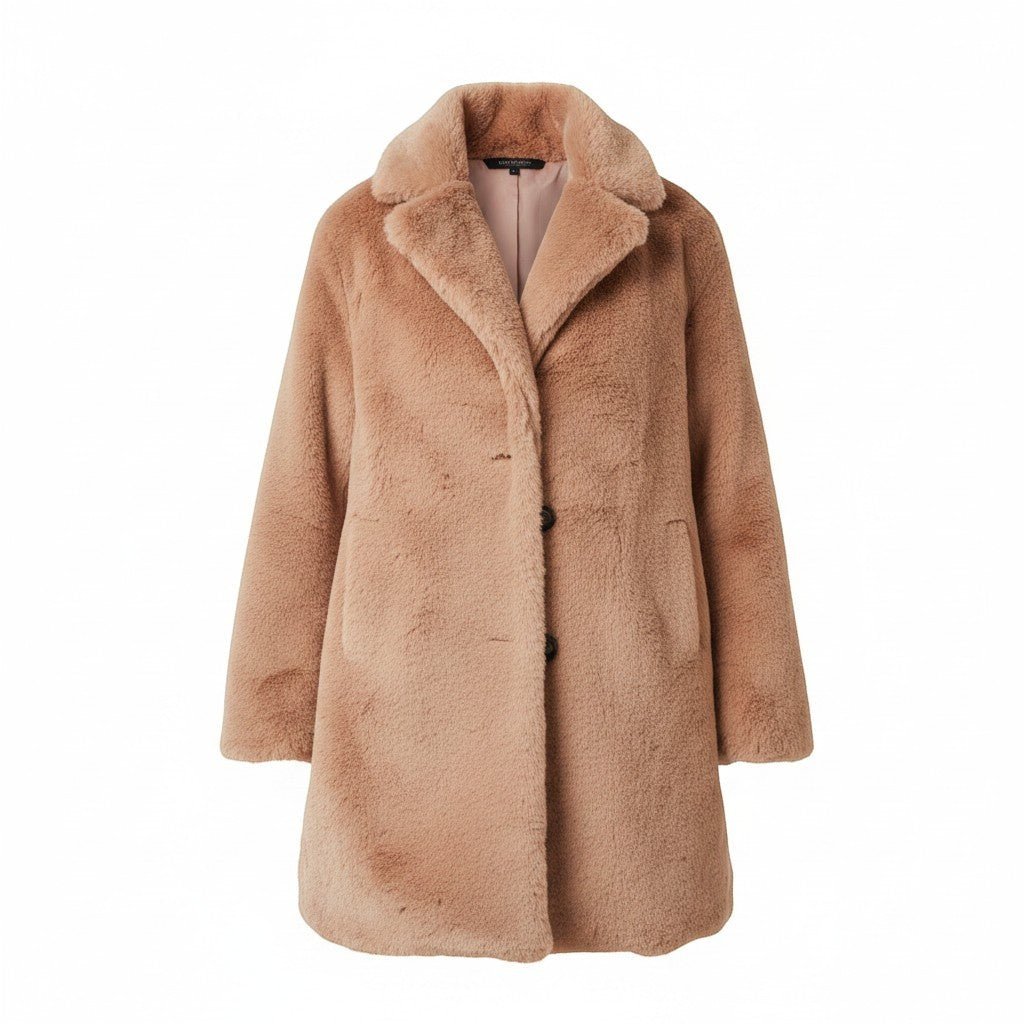 Brown & Cream Faux Fur Midi Coat - Refined Elegance