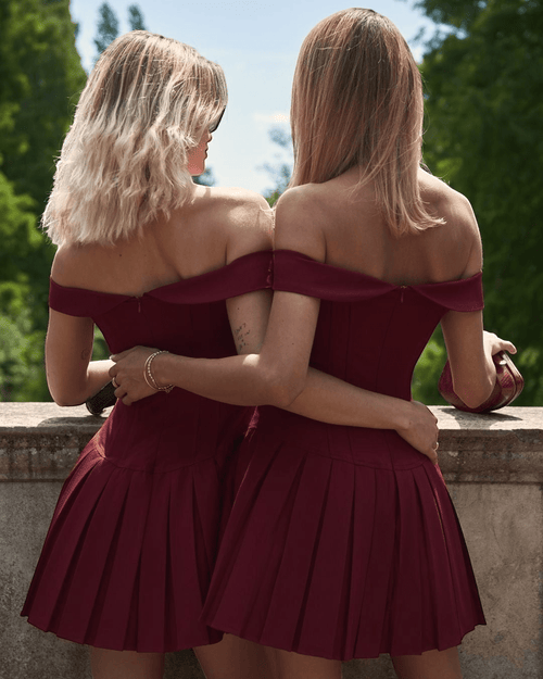Burgundy Off Shoulder Corset Dress | The Bordeaux - Refined Elegance