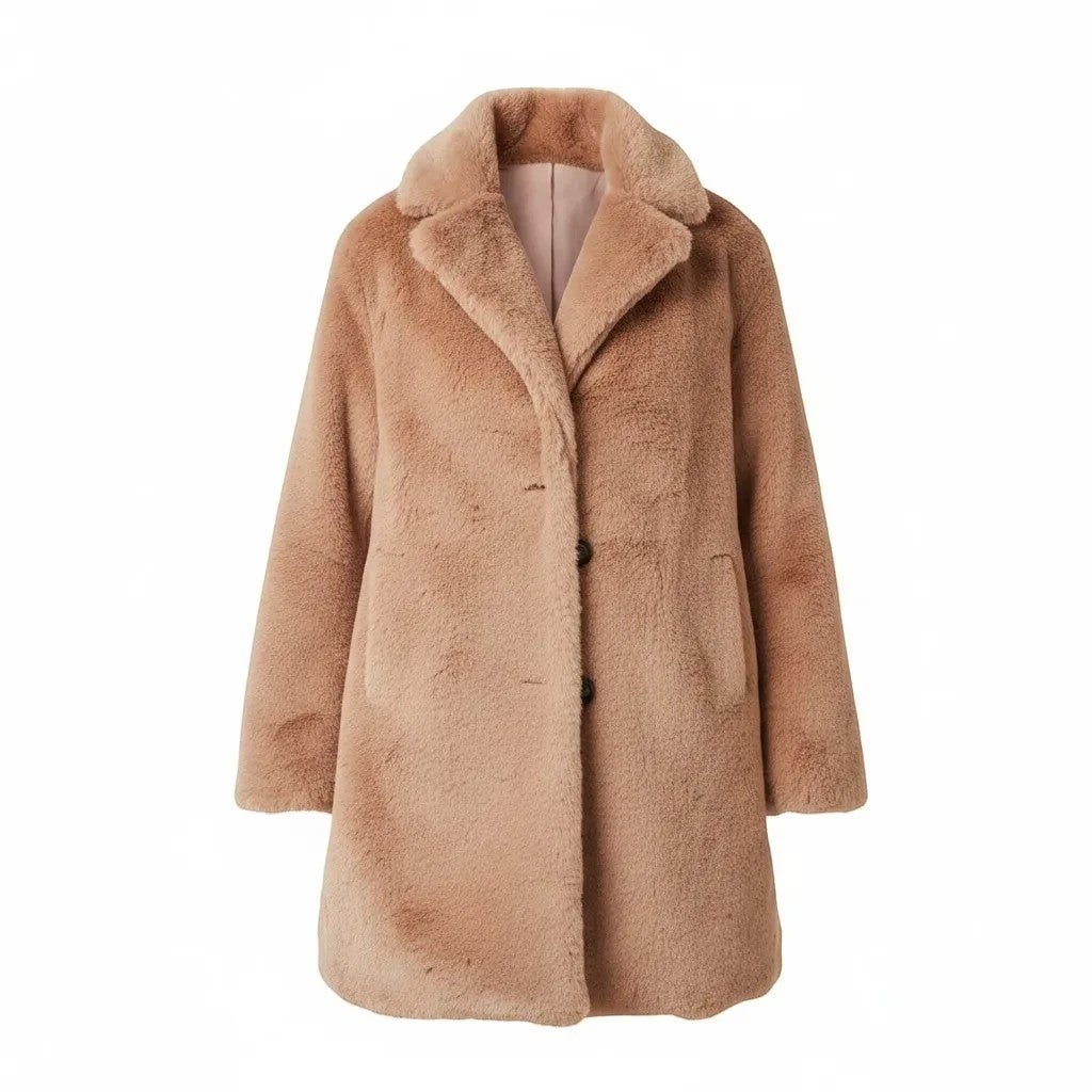 Brown & Cream Faux Fur Midi Coat - Refined Elegance
