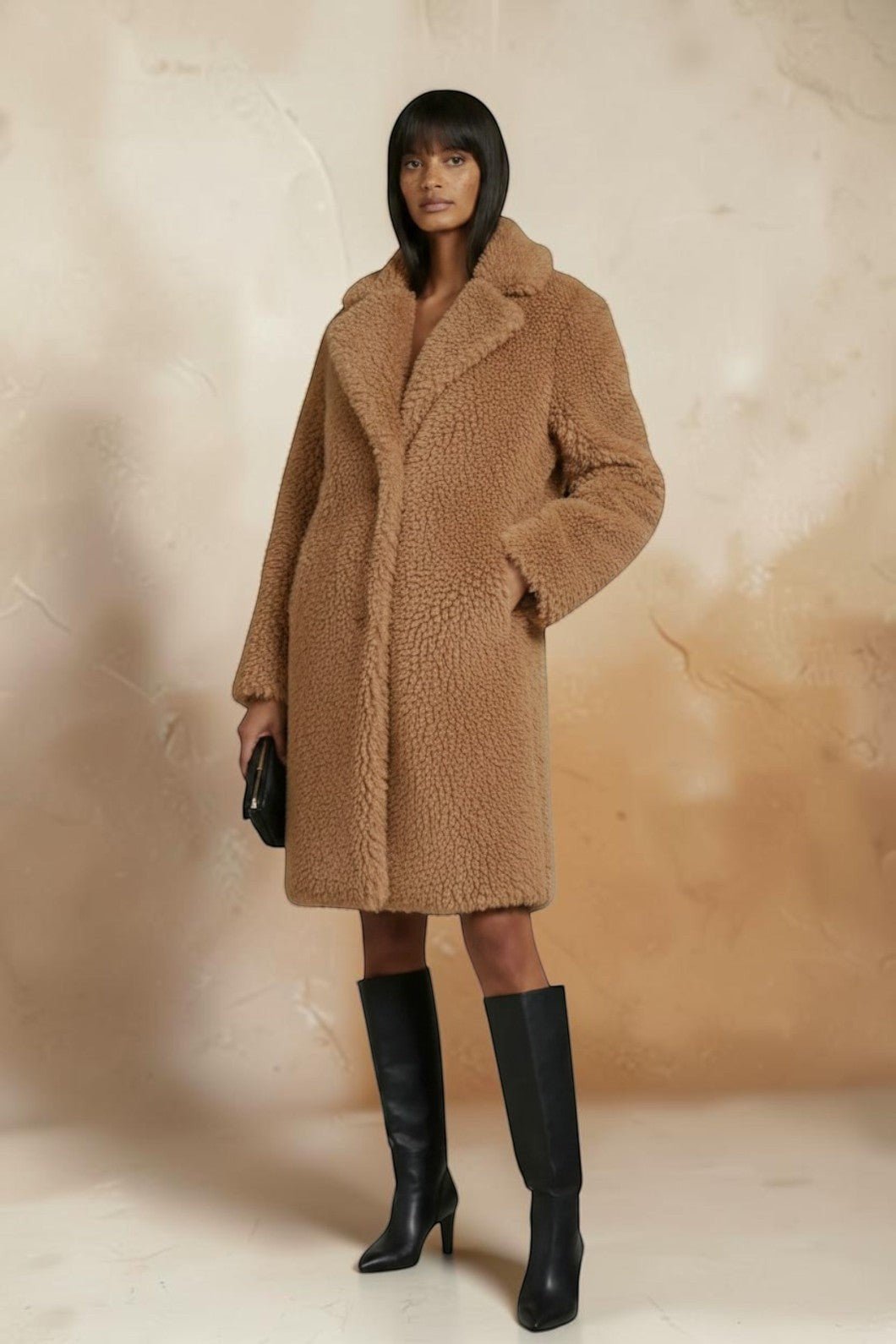 Brown & Cream Faux Fur Midi Coat - Refined Elegance
